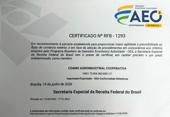 Certificado OEA-Referência da Coamo